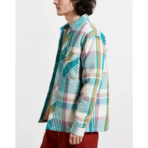 UO Men's Eclectic Grandpa Skater Plaid Seersucker Shirt Jacket,Multi, L - Picture 9 of 16